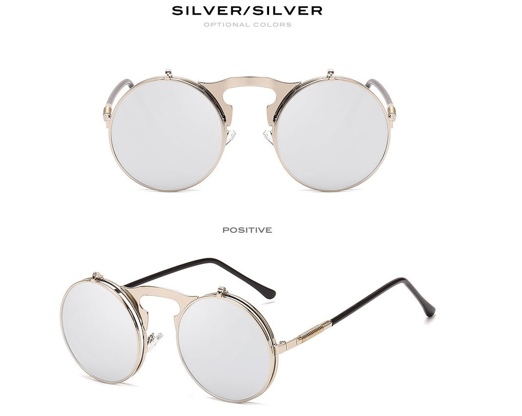 Round frame flip sunglasses