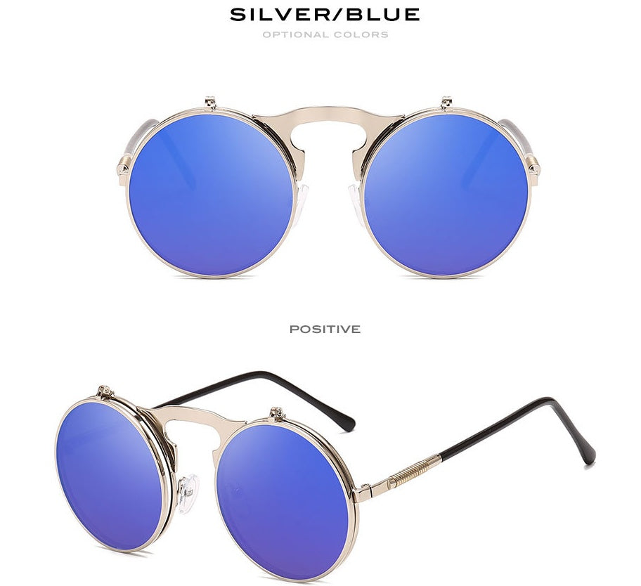 Round frame flip sunglasses