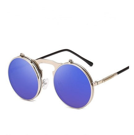 Round frame flip sunglasses