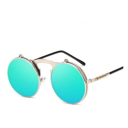 Round frame flip sunglasses