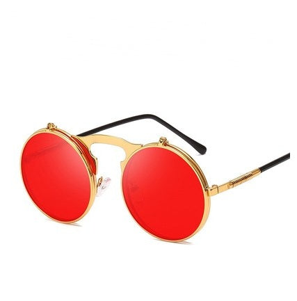 Round frame flip sunglasses