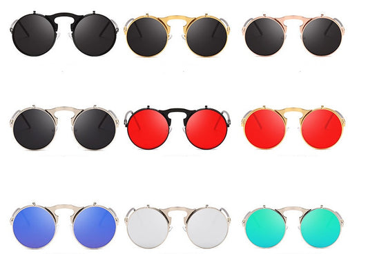 Round frame flip sunglasses