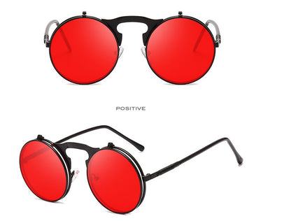 Round frame flip sunglasses