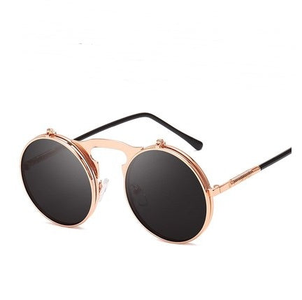 Round frame flip sunglasses