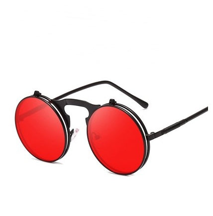 Round frame flip sunglasses