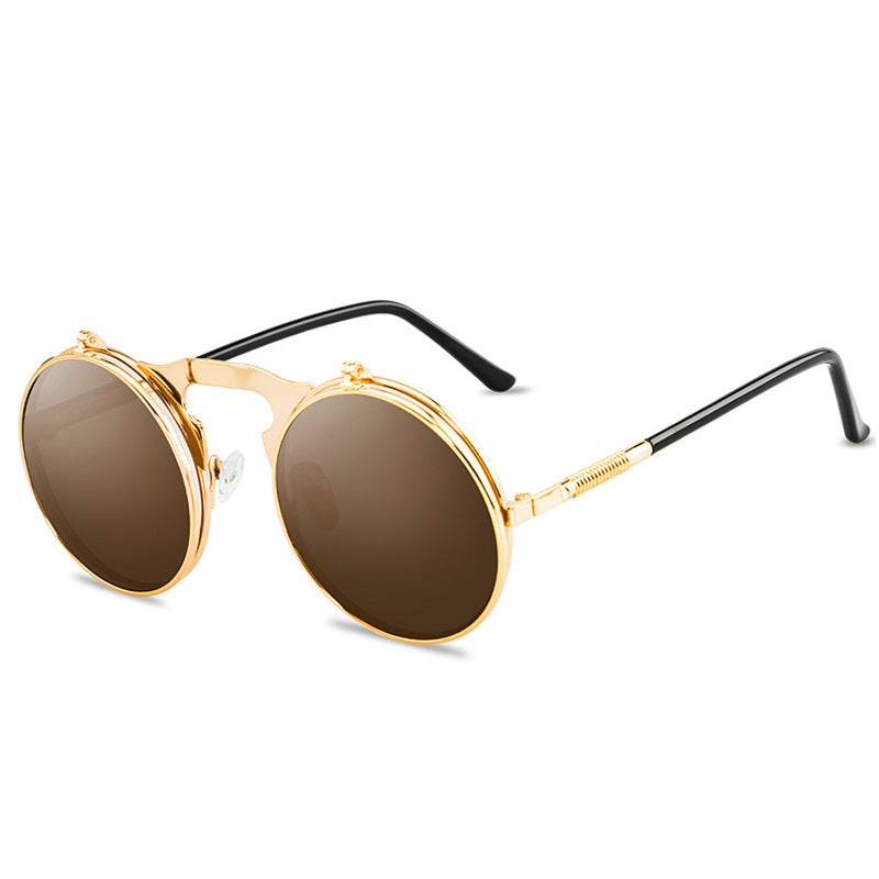 Round frame flip sunglasses