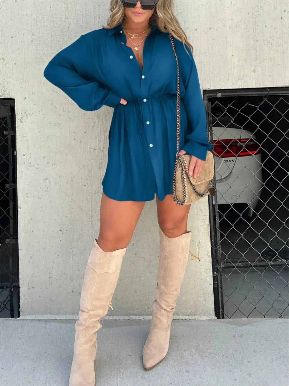 Button Fashion Shirt Dress