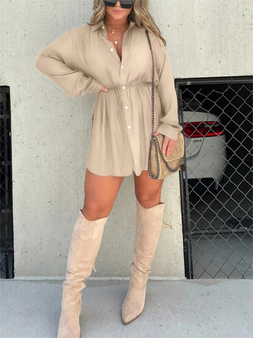 Button Fashion Shirt Dress