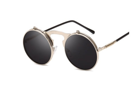 Round frame flip sunglasses