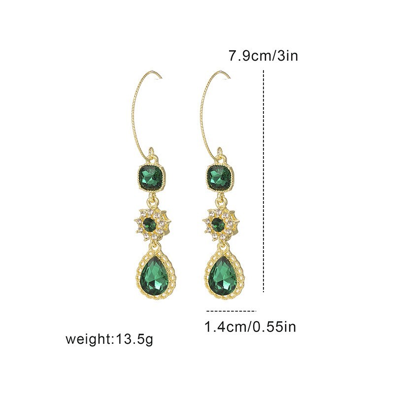 green long water droplet fringe earrings