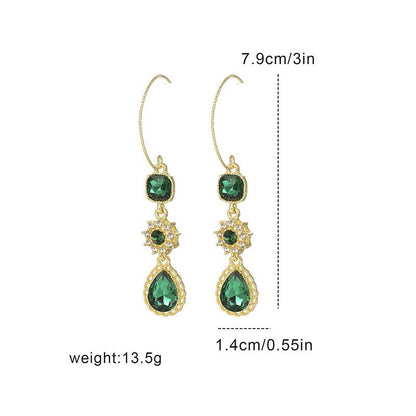 green long water droplet fringe earrings