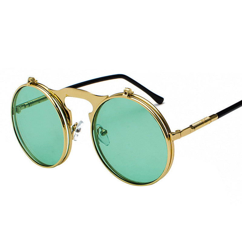 Round frame flip sunglasses